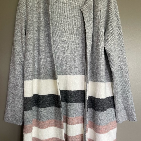 Stitches & Stripes Elaine Open Cardigan Size Large Grey Cream Pink Long Sweater‎ - Picture 5 of 16